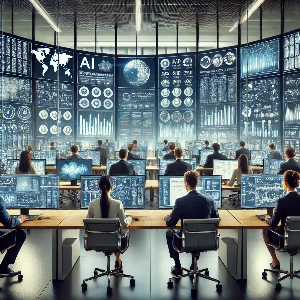 DALL·E 2024-06-16 21.05.42 - A high-tech risk management center where financial analysts use AI and machine learning tools to monitor and predict financial risks. The room is fill