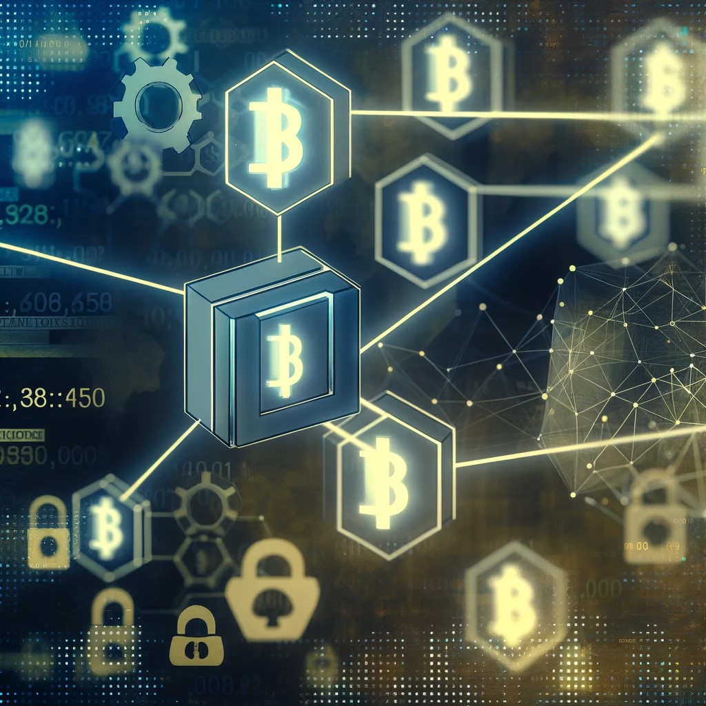 DALL·E 2024-07-29 04.08.12 - A blockchain network securing financial transactions. The image shows a digital ledger with interconnected blocks, each representing a transaction. Th